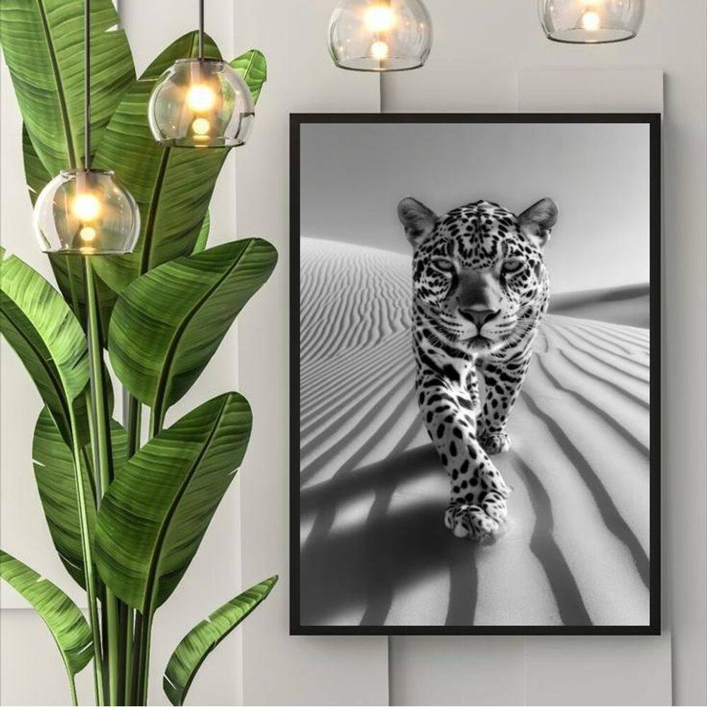 Quadro Decorativo Leopardo Preto E Branco 24X18Cm - Vidro