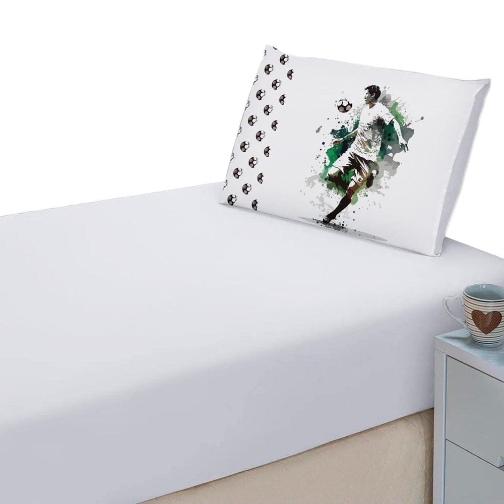 Lençol Liso Elásticado + Fronha Estampada Decorativa