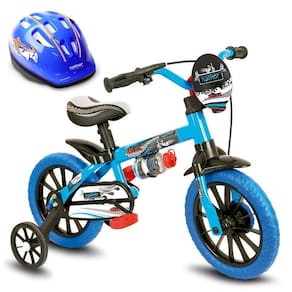 Bicicletinha Infantil Aro 12 Veloz Menino Com Capacete Azul