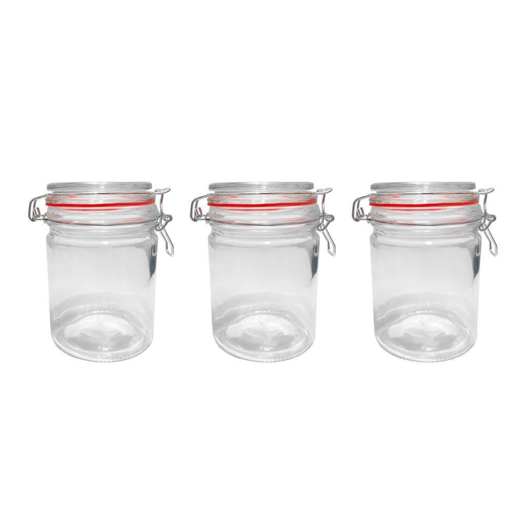 Kit 3 Potes Hermético Vidro Trava Metal 750Ml Class Home
