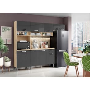 Cozinha Compacta + Balcão Aurora Avena/ Grafito - Aramóveis