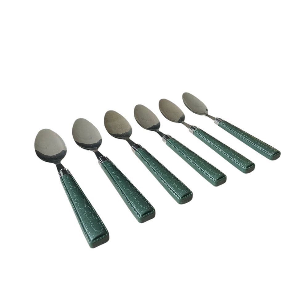 Jogo Colher 6 Peças Inox Cabo Courino Detalhes Bar Restaurante Bufffet Cozinha Mesa