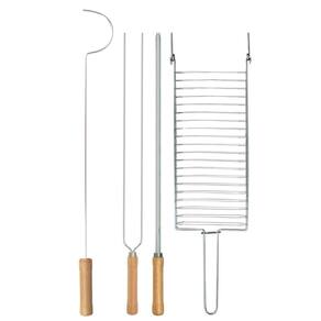 Kit Preparo Churrasco 4Pcs Churrasqueira 65Cm Cabo Madeira