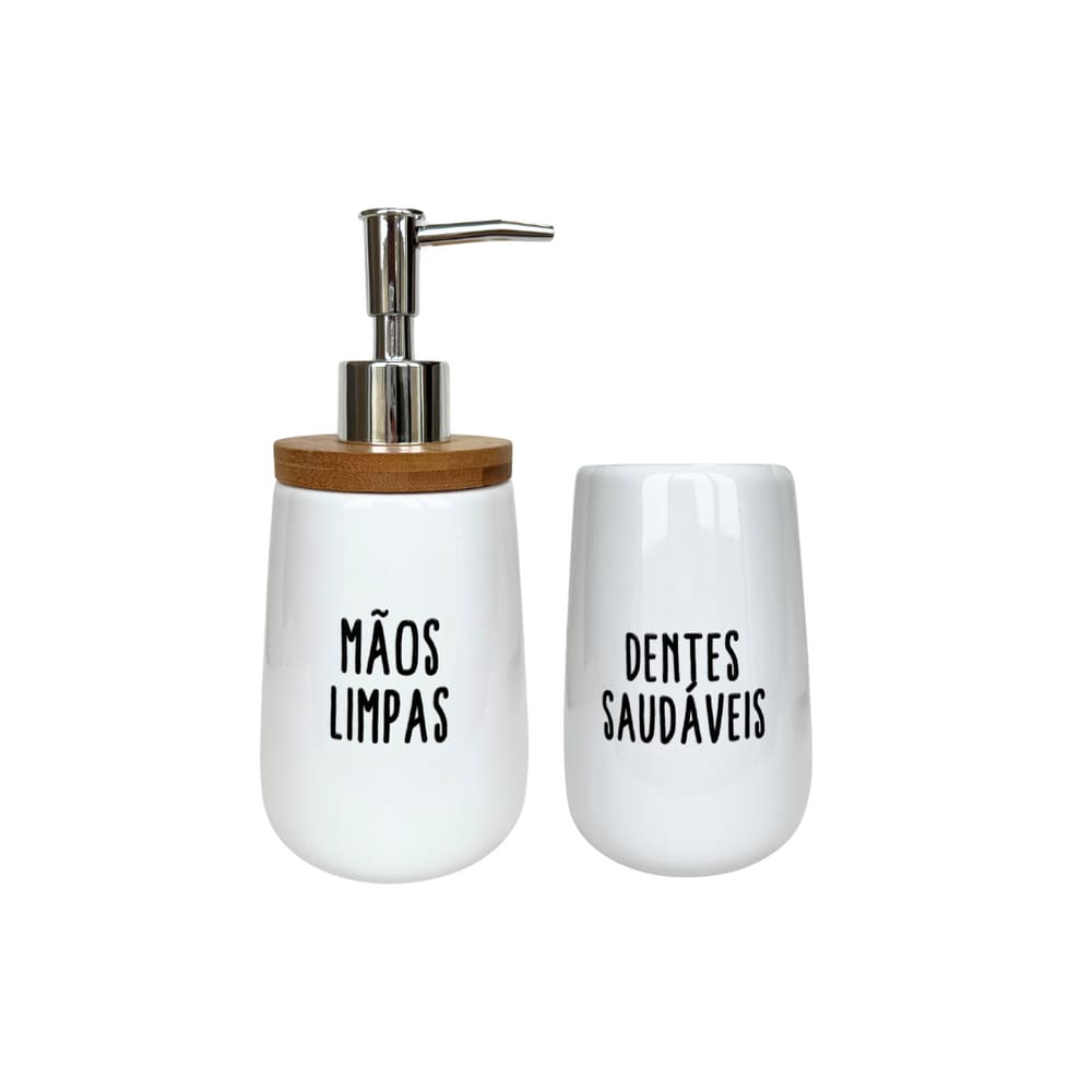 Conjunto Para Banheiro Em Cerâmica Branco Com 2 Peças Mimo Style - Exclusivo