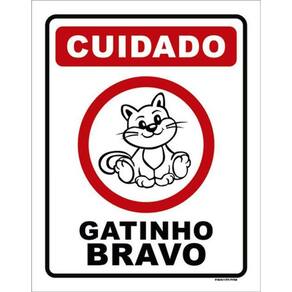 Kit 3 Placas Cuidado Gatinho Bravo Desenho 36X46