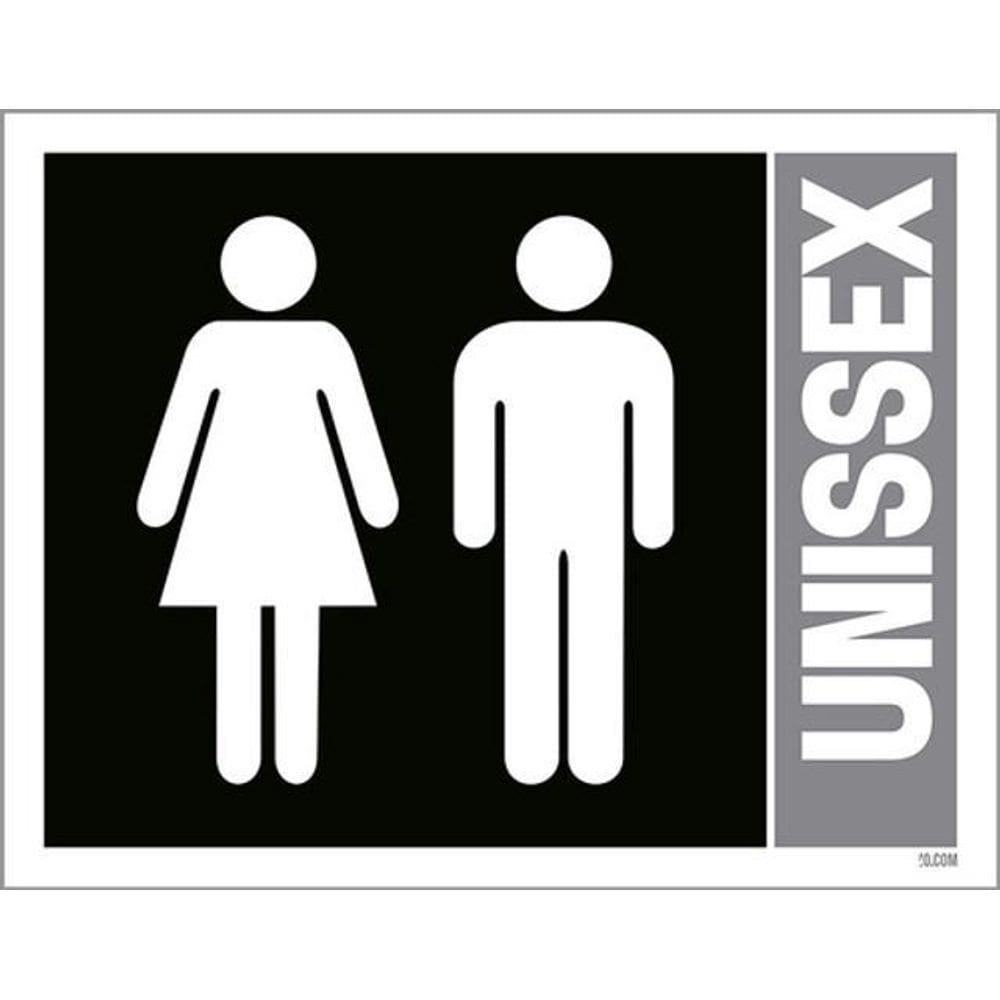 Kit 10 Placas Banheiro Unissex Preta Ícone 36X46