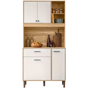Armário de Cozinha Erva Doce 90cm 4 Portas 1 Gaveta Nicioli Cor Freijó Off White