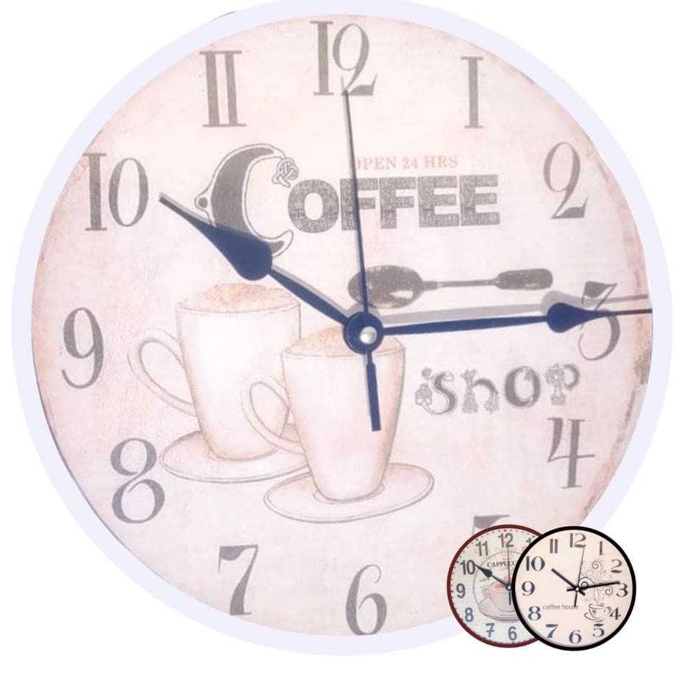 Relógio de Parede Wincy Decorativo Silencioso Cozinha Redondo Analógico Preto Bordo Branco PDA01015