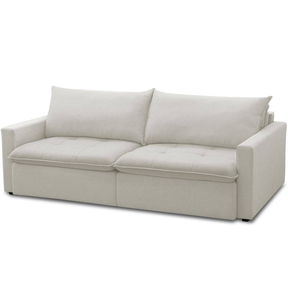 Sofá Cama Retrátil Reclinável Para Sala de Estar 208cm Lari F04 Veludo Bege - Lyam Decor