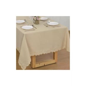 Toalha de Mesa Retangular 6 Lugares Argivai Moldura Bege