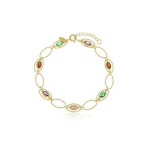 Pulseira Elos Ovais Com Zirconia Banhada A Ouro 18K