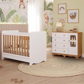 Quarto de Bebê Completo com Berço Americano Ben 3 Em 1 Cômoda Uli 4 Gavetas 100%MDF Móveis Peroba