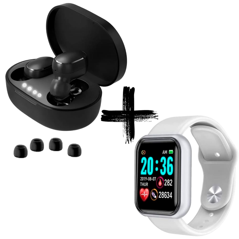 KIT Smartwatch D20 com Notificações E Fones de Ouvido Sem Fio Bluetooth 5.0 - Cor: Branco