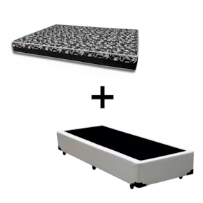 Cama Box Solteiro 88 Tecido Sintético Branco com Colchão Belize Bello Box - D33 Preto 57x88x188