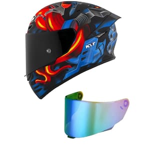 Capacete KYT TT Course Magnet Azul e Vermelho Mais Viseira Camaleão