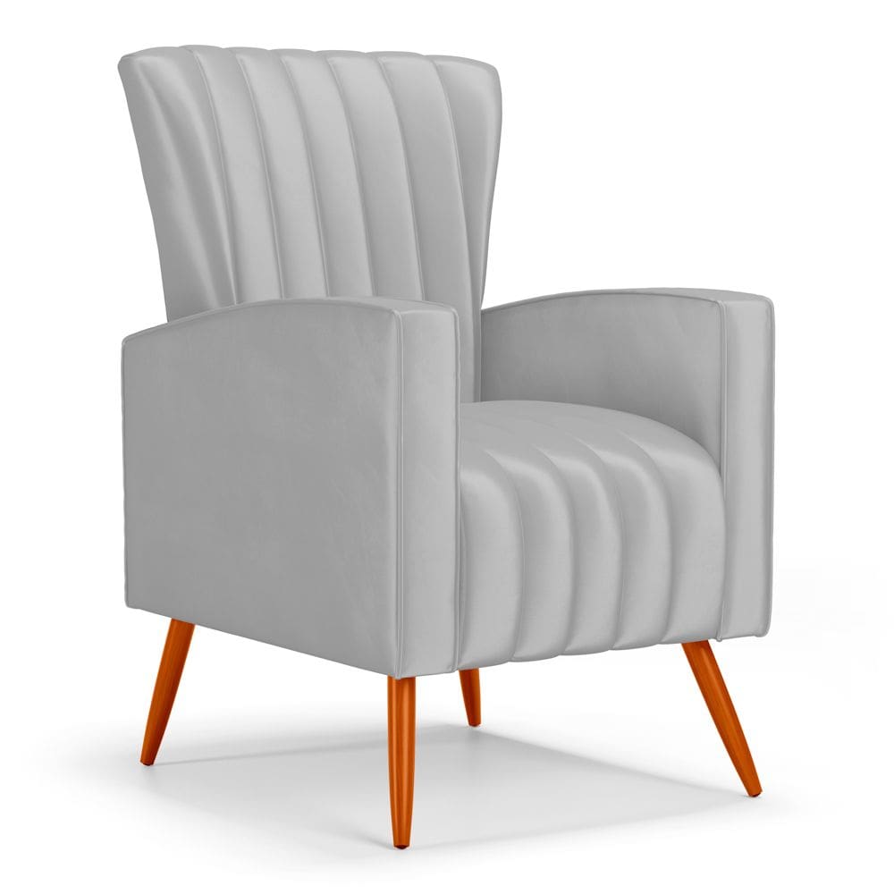 Poltrona Decorativa Melody com Pés Palito Veludo Cinza Claro - Desk Design