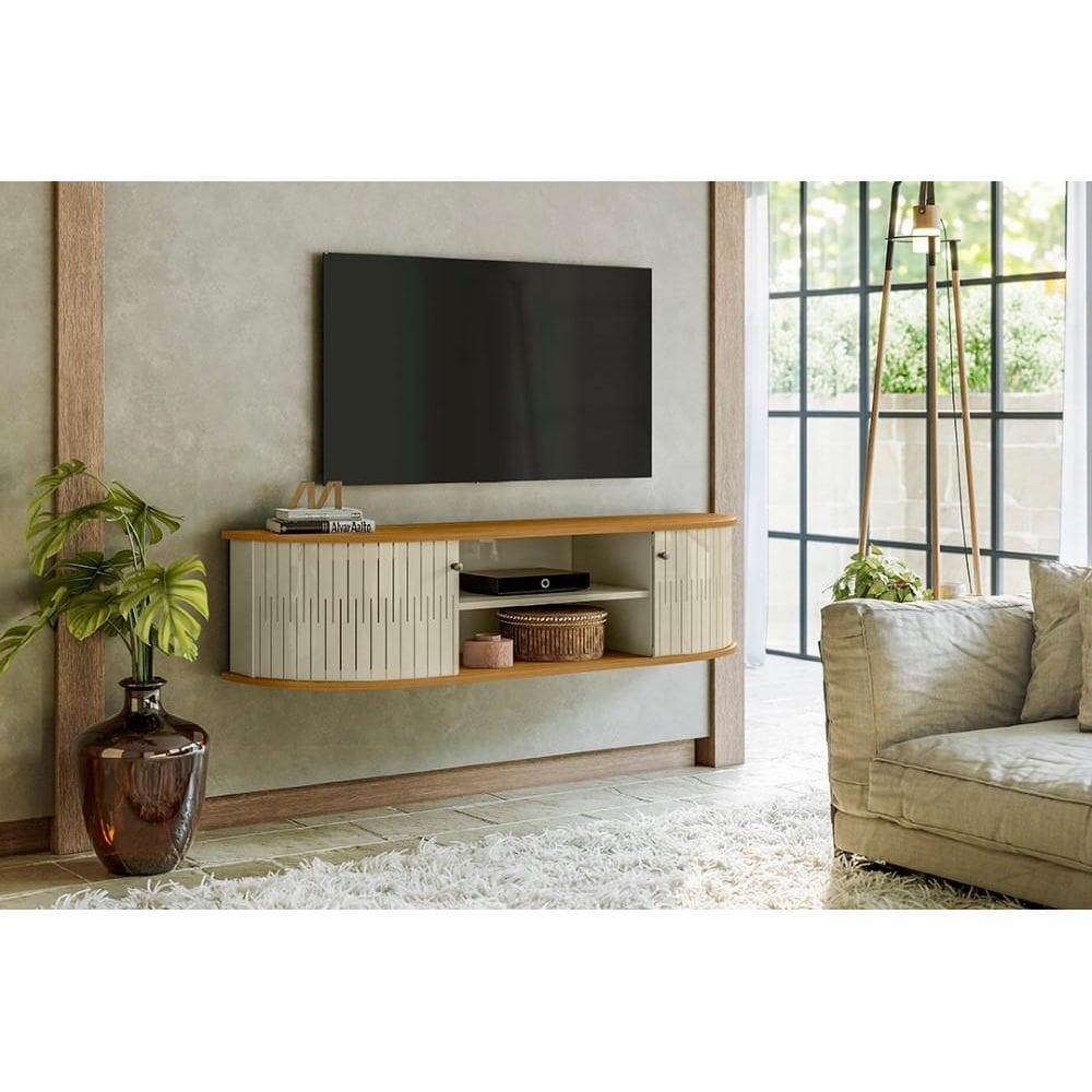 Painel Suspenso Ripado Modena para TV até 60 polegadas - Cumaru / Opala - Madetec