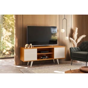 Rack Lisboa Ripado para TV até 55 polegadas - Cinamomo / Off White - Madetec