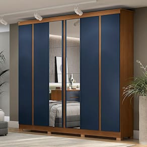Guarda-Roupa Casal 6 Portas 3 Gavetas com Espelho Cb01r Canela/Azul Profundo - Kappesberg