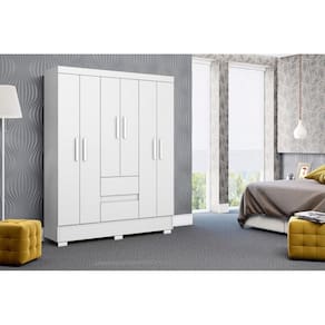 Roupeiro Coimbra 3 Portas 6 Gavetas Branco - Aramóveis