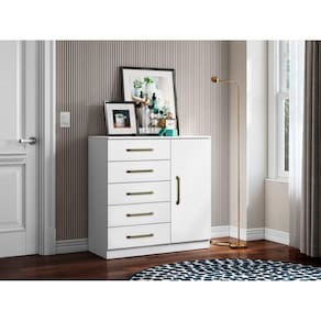 Cômoda 5 Gavetas 1 Porta Milão Branco - Aramóveis