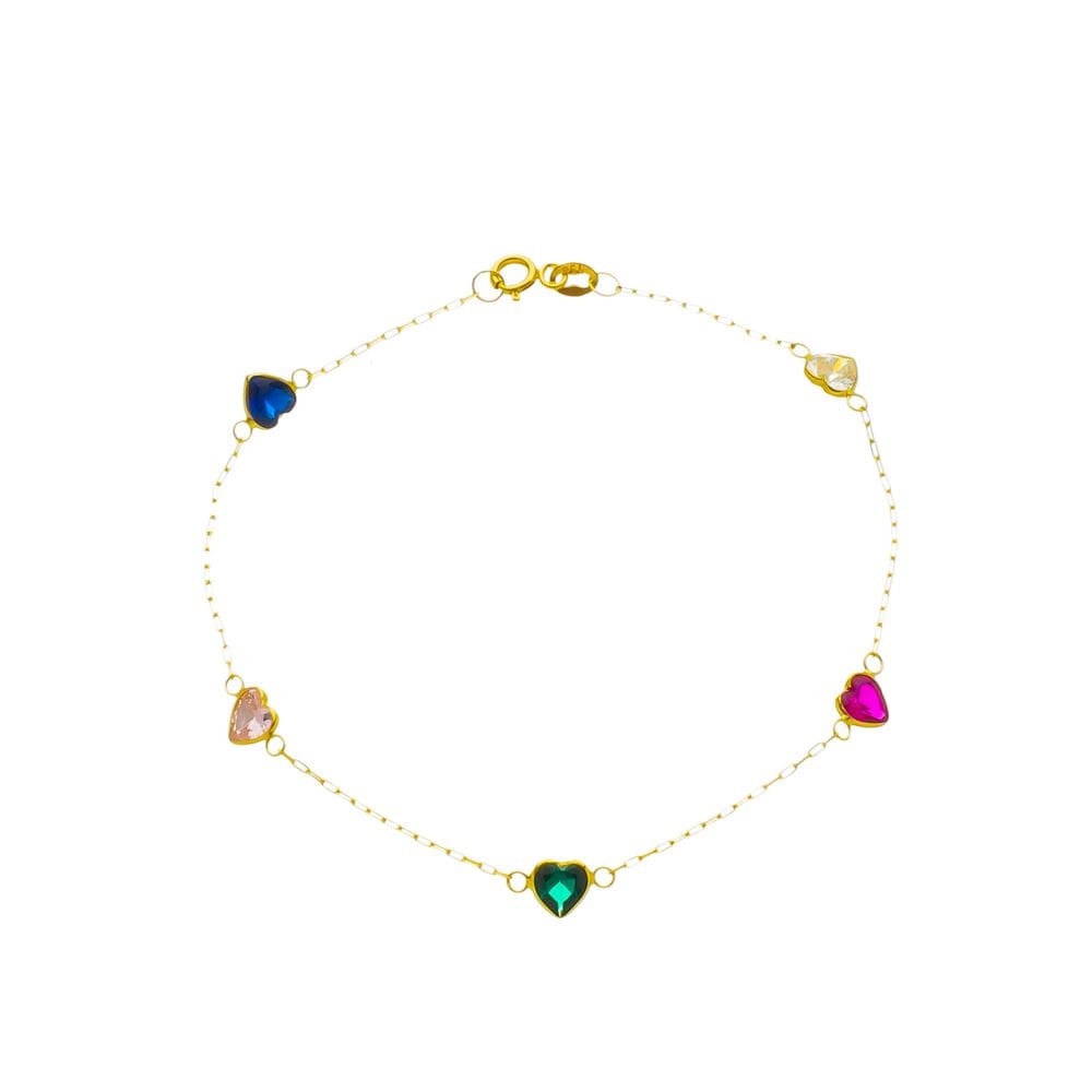 Pulseira Feminina Ouro 18k Americana Coração Colorido Zircônia