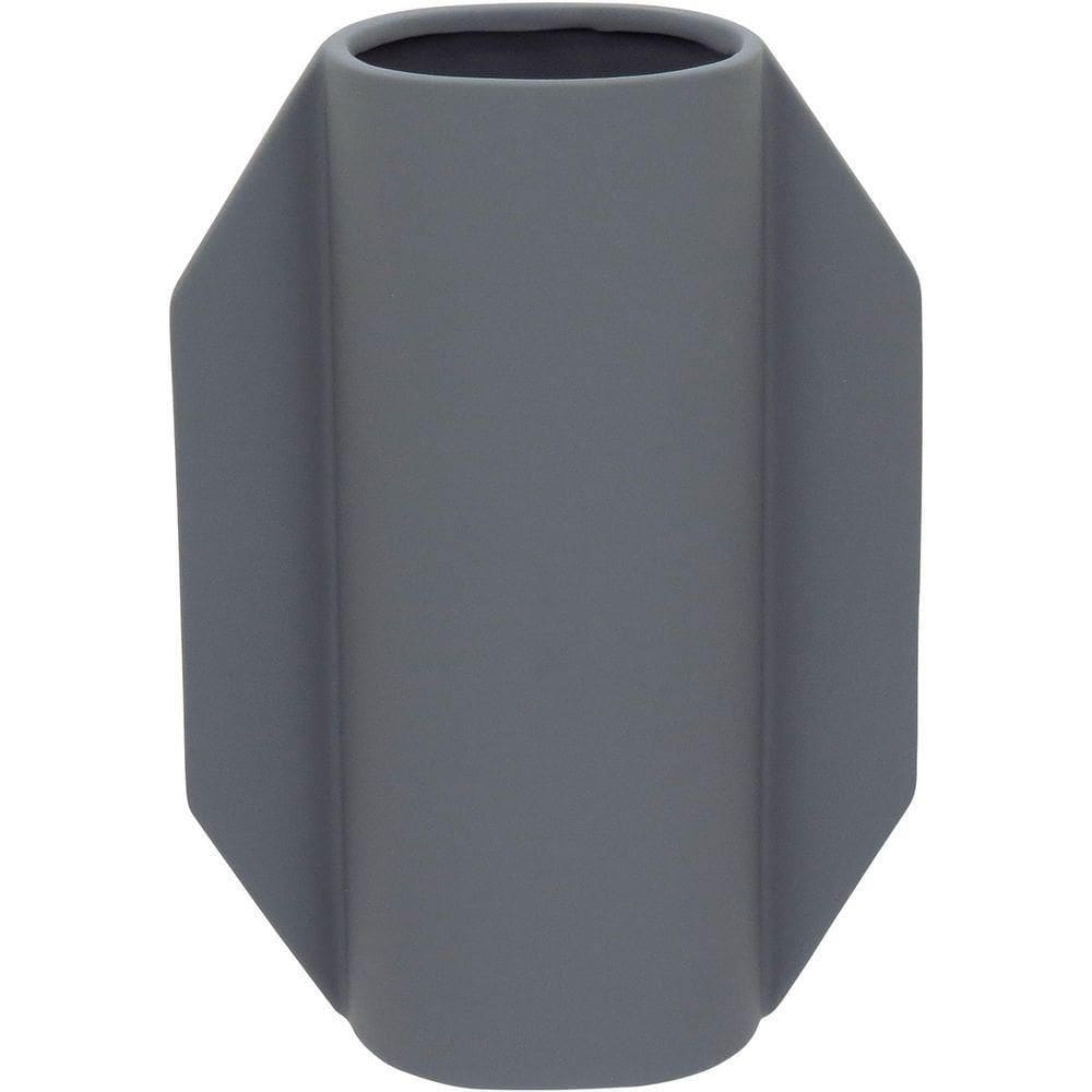 Vaso Decorativo Enfeite Casa Cerâmica 23x17x17cm Cinza