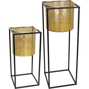 Jogo 2 Cachepô Decorativo Vaso Planta Home&co Metal Dourado - G:70x25x25 P:48x22x22 Cm