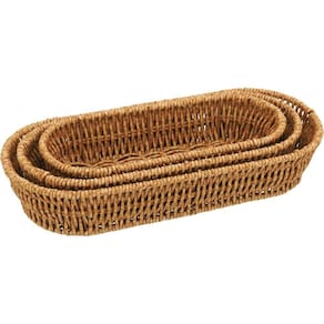 Jogo 3 Cestas Plástico Natural Decorativa Organizadora