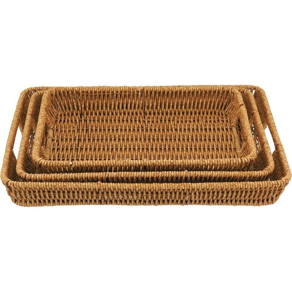Jg 3pç Bandeja Decorativo Para Servir Plástico Natural