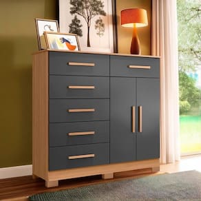 Cômoda 2 Portas 6 Gavetas Nature Titanium Xiang Shop Jm