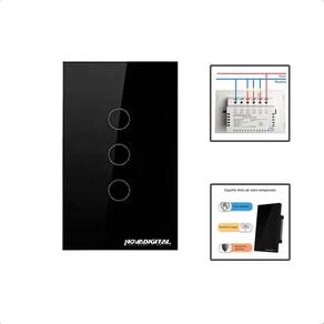 Interruptor Zigbee Touch 3 Botões Inteligente 4X2 - Preto
