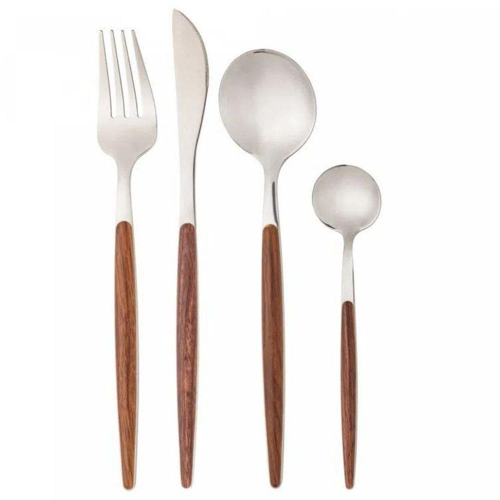 Faqueiro De Aço Inox Cabo Estampa Madeira 24Pç Organic