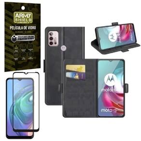 Kit Capinha Carteira Moto G20 + Película Vidro 3D Armyshield