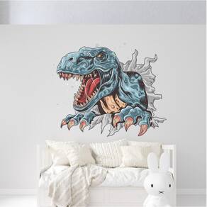 Adesivo De Parede Tiranossauro Rex Quebrando A Parede