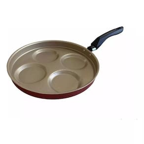 Frigideira 4 Ovos Gourmet Multiuso Antiaderente Teflon Bege com Cereja