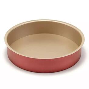 Assadeira Redonda 27x5,4cm Bege com Cereja Antiaderente Teflon (Bolos e Alimentos Não Grudam)
