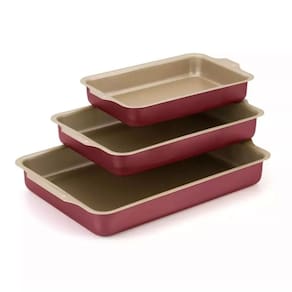 Conjunto de Assadeiras Cereja Antiaderente Bege Retangular Alta com Aba Nº 1 a 3 (Bolos e Alimentos Não Grudam)