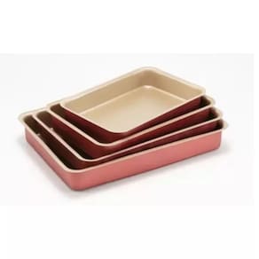 Conjunto de Assadeiras Cereja Antiaderente Bege Retangular Alta com Aba Nº 1 a 4 (Bolos e Alimentos Não Grudam)
