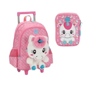 Kit Mochila e Estojo Unicórnio Pink Up4you 42x30x15 cm