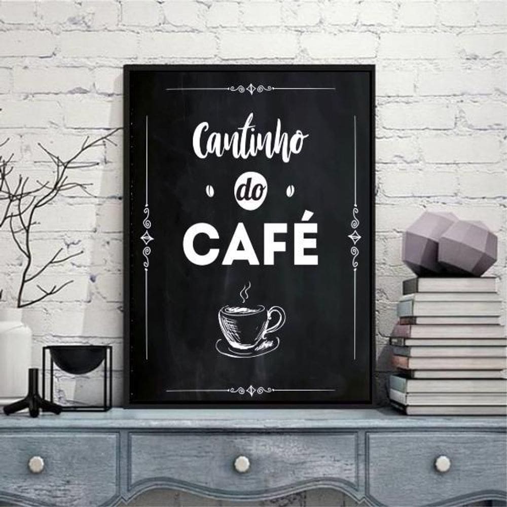 Quadro Escrito Cantinho Do Café 24X18Cm - Vidro Preta