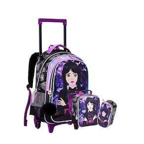 Kit Escolar Wandinha Mochila Rodas Costas Lancheira Estojo