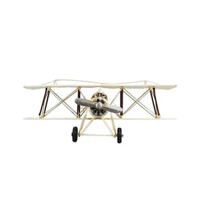 Enfeite Retrô Miniatura Avião Antigo Branco Hélice 35cm