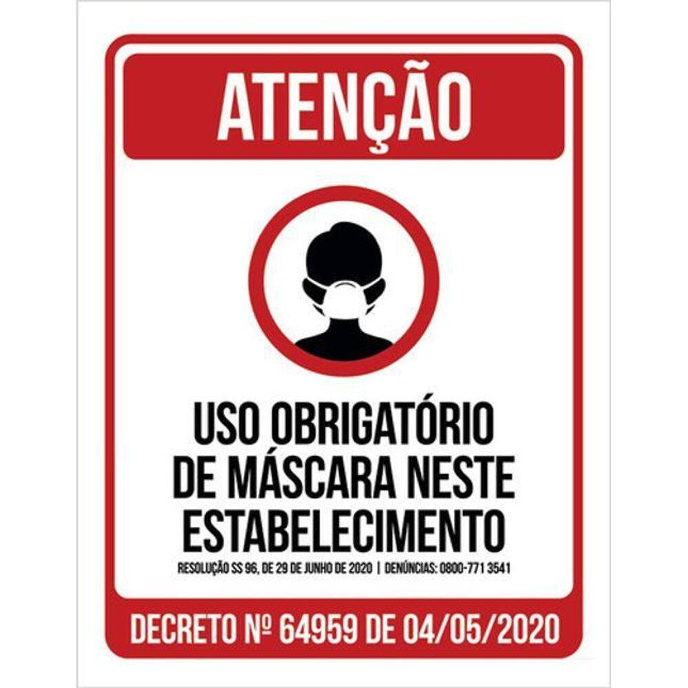 Kit 3 Placas Obrigatório Máscara Estabelecimento 36X46