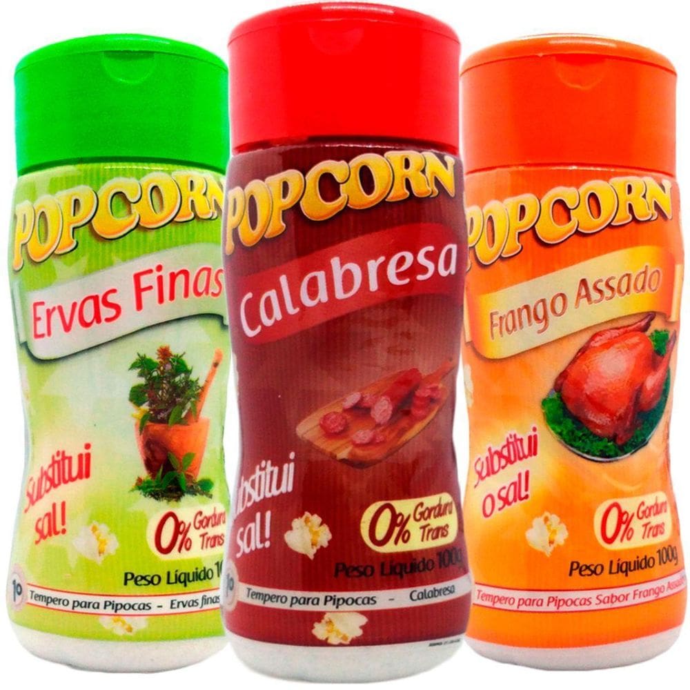 Combo 3 Temperos Pipoca Popcorn Sabores Ervas Finas,