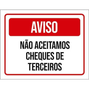 Kit 10 Placas Aviso Não Aceitamos Cheques De Terceiros 36X46