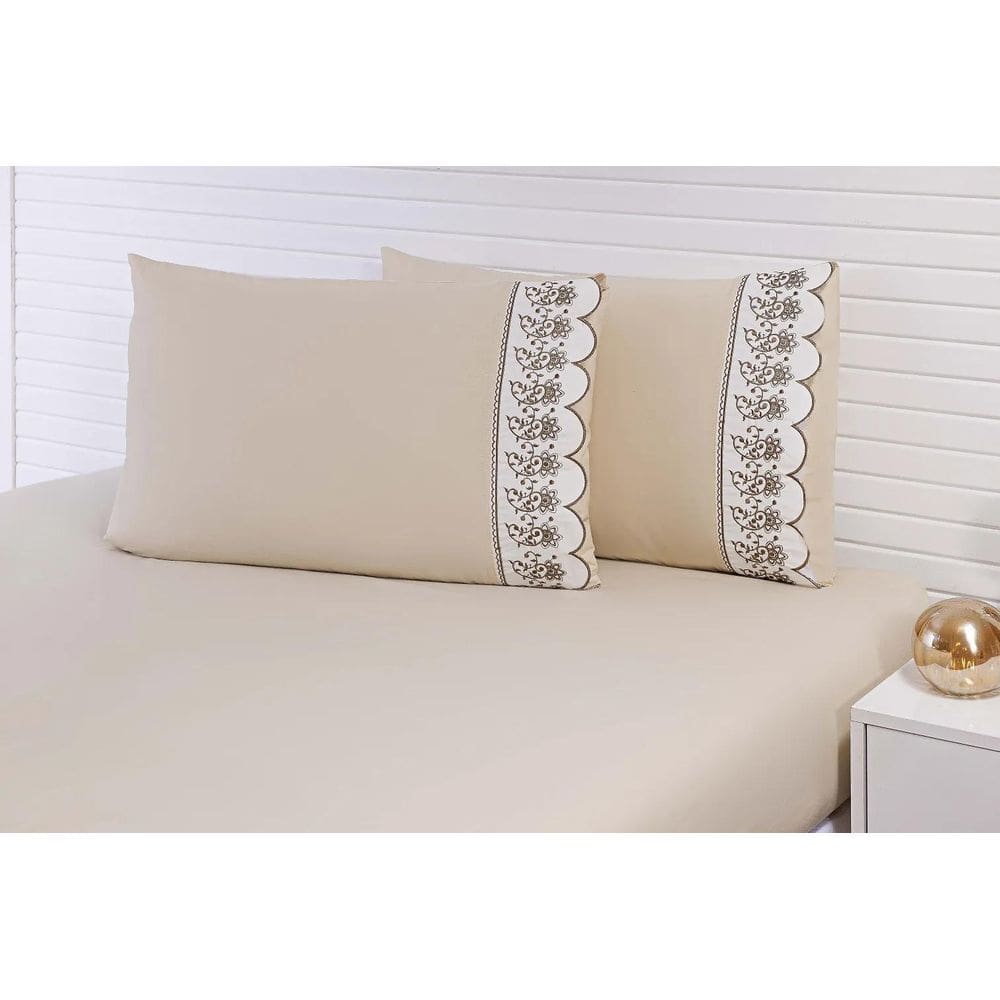 2 Fronhas 50Cmx70 100% Algodão 200 Fios Cáqui Bordado Cáqui