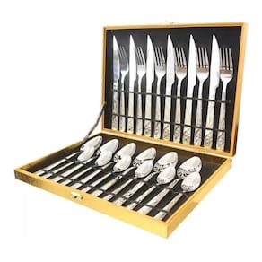 Kit Faqueiro Maleta 24 Peças Em Inox Com Dourado