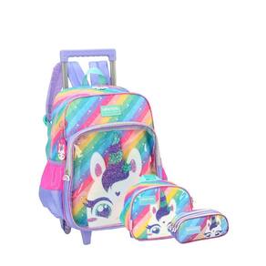 Kit Escola Unicórnio Luxo Mochila Rodas Lancheira Estojo Ll