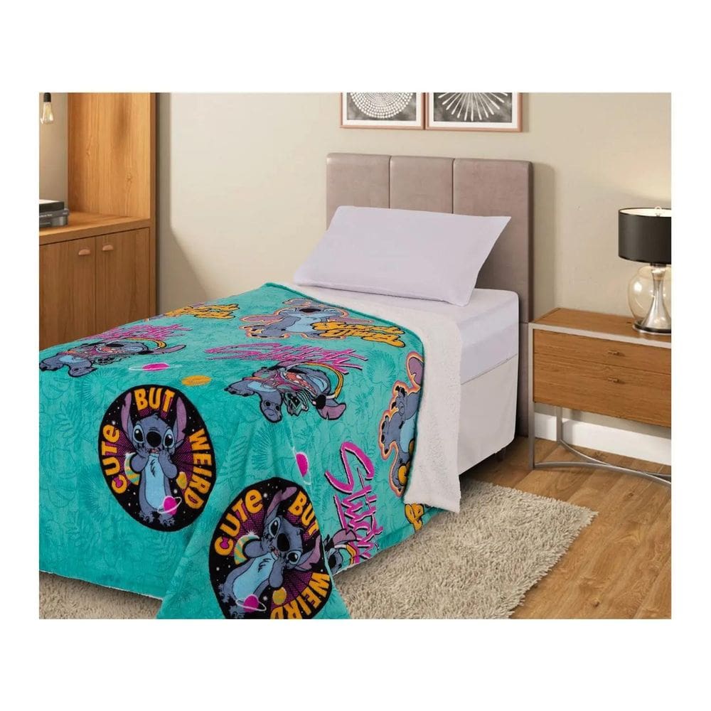 Cobertor Solteiro C/Sherpa Disney Stitch Jolitex 1,50X2,00M